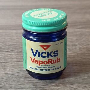 Vintage Vicks VapoRub Cobalt Blue Glass Jar 1.5oz Empty Apothecary Container 58